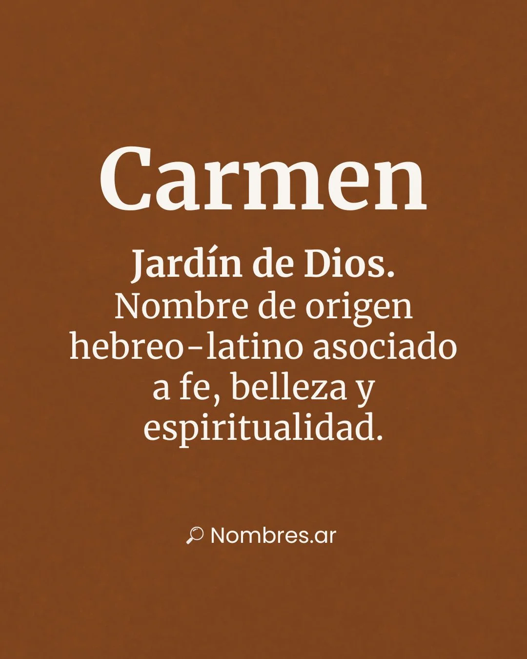 Nombre Carmen – origen hebreo-latino y significado: jardín de Dios, fe y belleza espiritual.